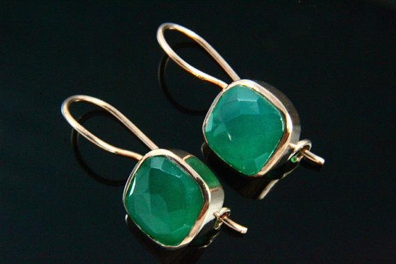 Natural Green Onyx Earrings,Chalcedony Studs, Gemstone Earrings, 18K Rose Gold Plated, Rose Gold Stud Earrings, Gemstone Jewelry Post Studs