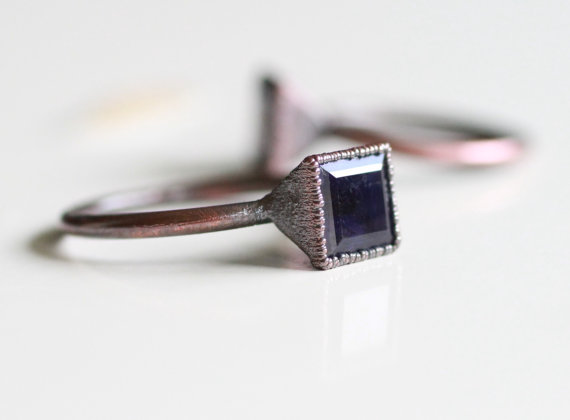 Natural Iolite Ring Electroplated Ring Iolite Ring Faceted Natural Iolite Gemstone Ring Copper and Blue Iolite Ring Raw Copper
