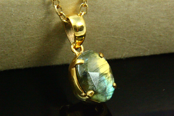 Natural Labradorite Necklace, Labradorite Pendant, Gemstone Necklace, Labradorite Jewelry, 14K Gold Plated, Gold Necklace, Gemstone Jewelry