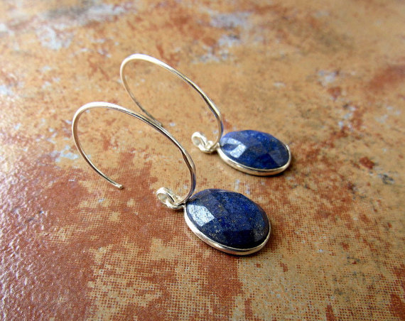 Natural Lapis Sterling Silver Earrings, Gemstone Jewelry, 925 Sterling Silver Earring, Blue Dangle Earrings