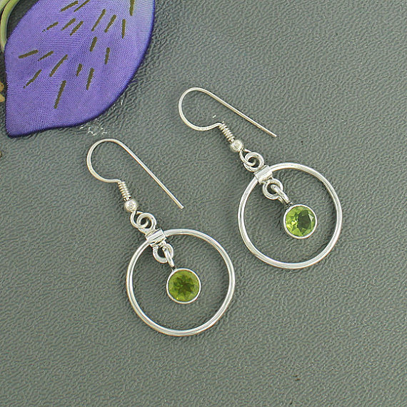 Natural Peridot Gemstone Earrings, Bezel Set Handmade Earrings, 925 Sterling Silver Gift Jewelry, Women's Birthstone Gift Jewelry