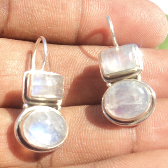 Natural Rainbow Moonstone Gemstone Earrings Birthstone Earrings Bezel Set Handmade Earrings  Designer Earrings