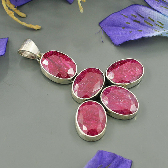 Natural Red Ruby Pendant, Set in Sterling Silver Pendant, Red Gemstone Pendant, Bezel Set Pendant