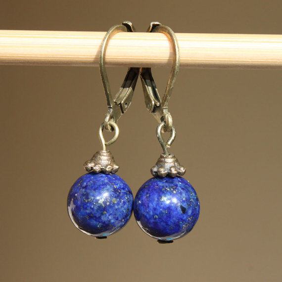 Navy Blue Earrings Lapis Lazuli Earrings Gemstone Earrings Semi Precious Stone Dangle Small Earrings Jewelry Cobalt Indigo