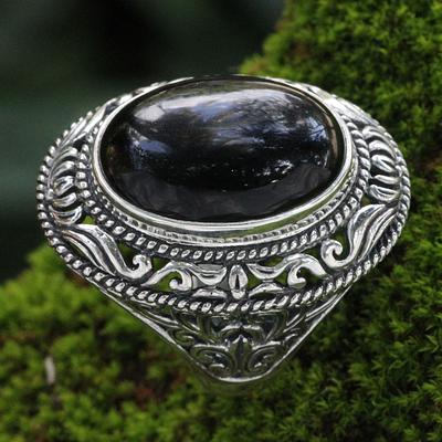 Ornate Handcrafted Onyx and Silver Ring