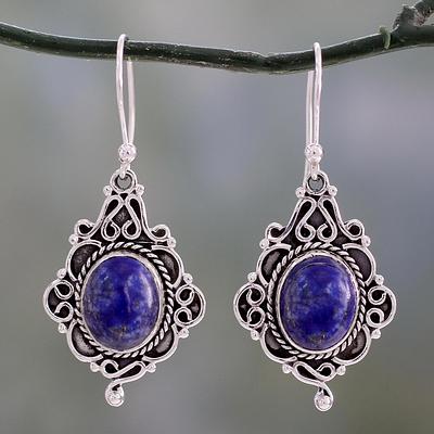 Ornate Sterling Silver and Lapis Lazuli Earrings, 'Sky Symphony'