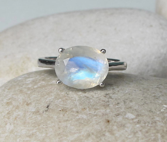 Oval Moonstone Engagement Ring- Promise Rings- Rainbow Moonstone Ring- Gemstone Ring- June Birthstone Ring- Anniversary Ring