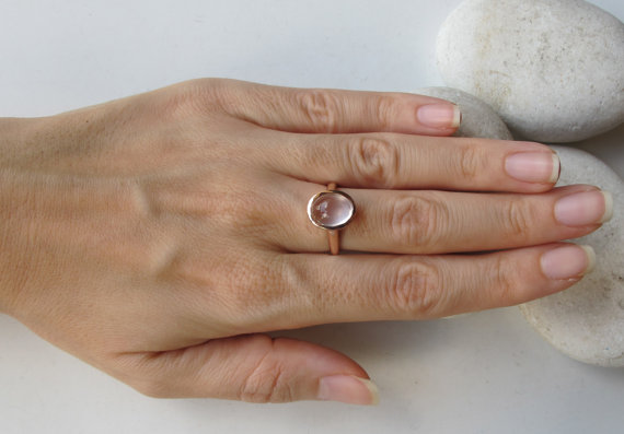 Oval Rose Quartz Ring- Rose Gold Ring- Oval Ring- Gemstone Ring- Stone Ring- Statement Ring- Pink Quartz Ring- Pink Gold Ring