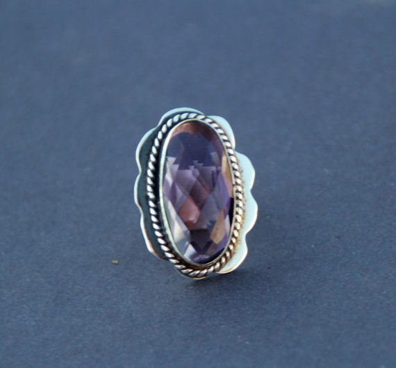 PURPLE AMETHYST Faceted 925 Sterling Silver hydro Statement Ring