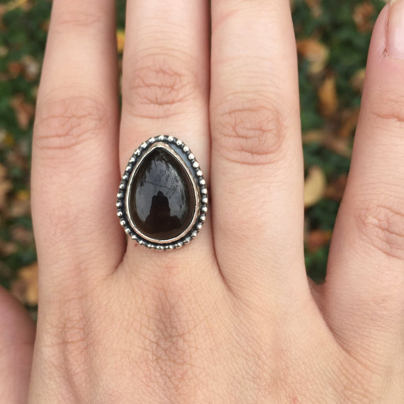 Pear Shaped Smokey Quartz Gemstone Ring