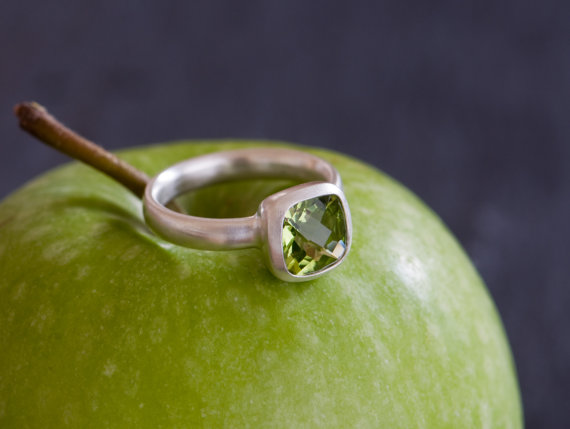 Peridot Ring - Apple Green Peridot Ring - Green Gemstone Ring - Silver Peridot Ring