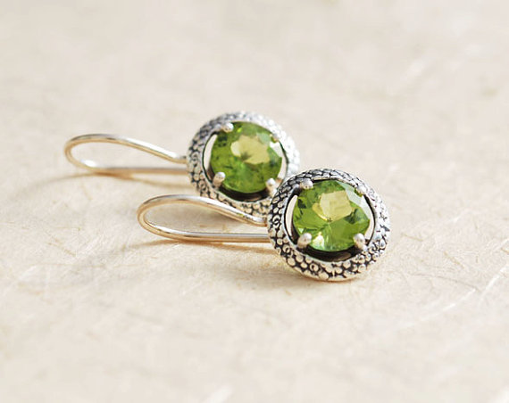 Peridot earrings , gemstone dangle earrings , green gemstone earrings