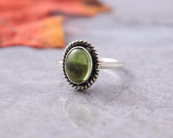 Peridot ring - Olive green ring - Bezel Ring - Gemstone Ring - August birthstone