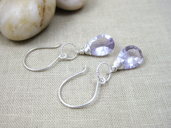 Pink Amethyst Dangle Earrings Sterling Silver Gemstone Earrings February Birthstone Lilac Lavender Bride Earrings Minimalist Earrings - Mist