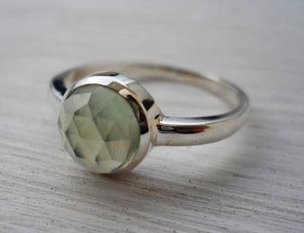 Prehnite ring rose cut prehnite ring pale green gemstone ring silver ring