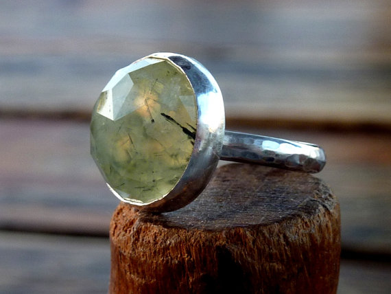 Prehnite ring, Faceted Rose Cut Prehnite Stone, Prehnite with epidote ring, Cocktail ring, Statement ring