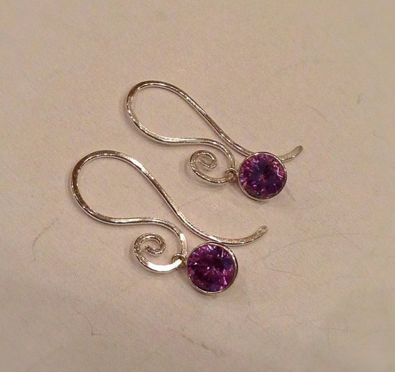 Purple Amethyst Drop Earrings with Sterling Silver swirl ear wire  Purple Amethyst and Silver Bridesmaid Earrings