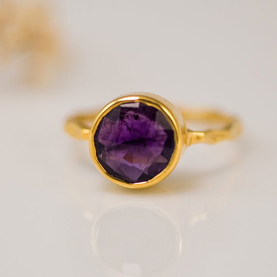 Purple Amethyst Ring - February Birthstone Ring - Gemstone Ring - Stacking Ring - Gold Ring - Round Ring