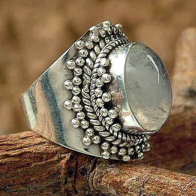 Rainbow Moonstone Cocktail Ring Silver