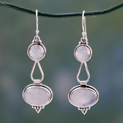 Rainbow Moonstone Earrings Sterling Silver Handmade, 'Goddesses