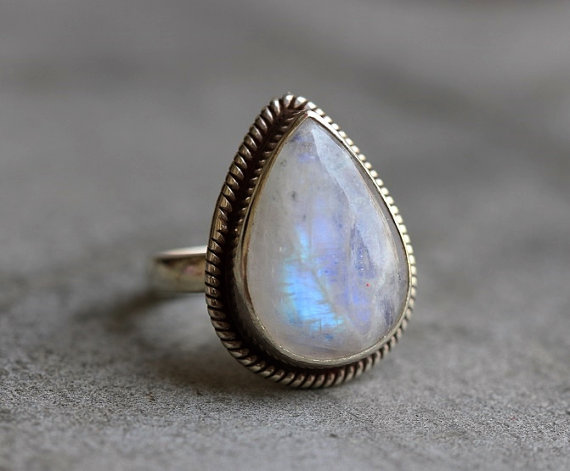 Rainbow Moonstone Ring - Ethnic - Statement ring - Artisan ring - Sterling silver- handmade ring  2