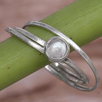 Rainbow Moonstone and Sterling Silver Solitaire Ring