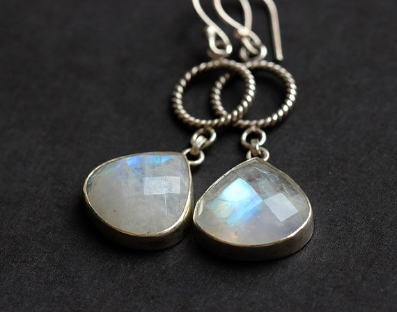 Rainbow moonstone earrings - Bezel earrings - Dangle earrings - Gemstone earrings- Bridal earrings - Jewelry gift ideas