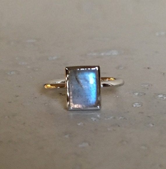 Rectangle Labradorite Ring- Boho Ring- Stackable Ring- Promise Ring- Sterling Silver Ring- Bohemian Ring-Smooth Ring