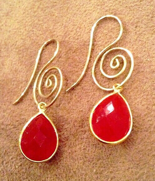 Red Carnelian Gemstone Earrings  Red Onyx Earrings Carnelian Earrings  Orange & Gold Gemstone Earrings