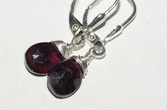 Red Garnet Earrings 925 Sterling Silver Wire Wrapped Drop Earrings Gemstone Earrings