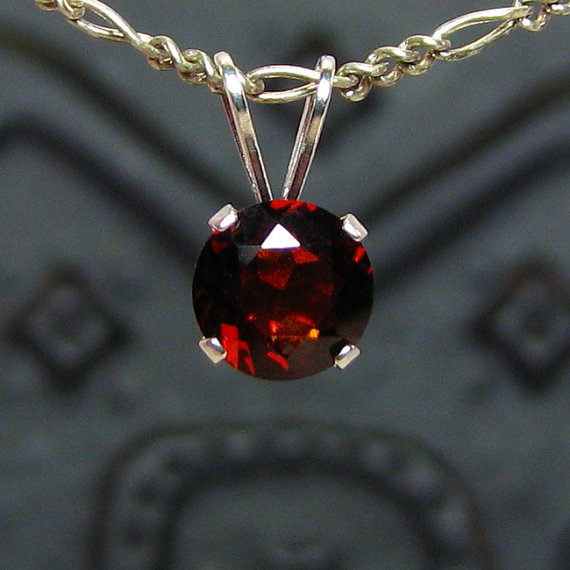 Red garnet pendant, sterling silver round pendant with garnet, round pendant necklace red garnet 7mm genuine garnet necklace