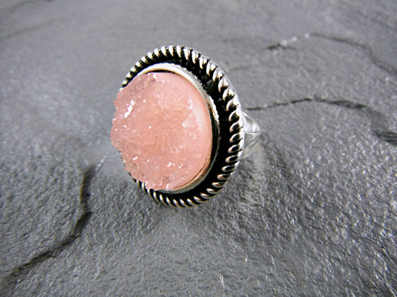 Rose Pink Druzy Ring, Faux Druzy Ring, Pink Crystal Ring, Antique Victorian Ring, Victorian Statement Ring, Pink Stone Ring, Pink Ring