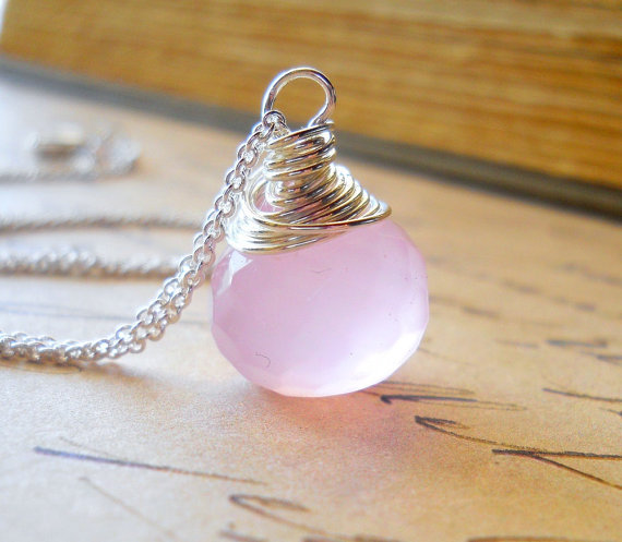 Rose Quartz Necklace, Pink Gemstone Necklace, Rose Quartz Wire Wrap Necklace, Pink Jewelry, Gemstone Jewelry Large Gemstone Pendant