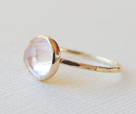 Rose Quartz Ring, Rose Cut Ring, Thin Rose Gold Ring, Stackable Ring, Delicate Gold Ring, Valentines Day Gift, Skinny Gold Ring, Yellow Gold