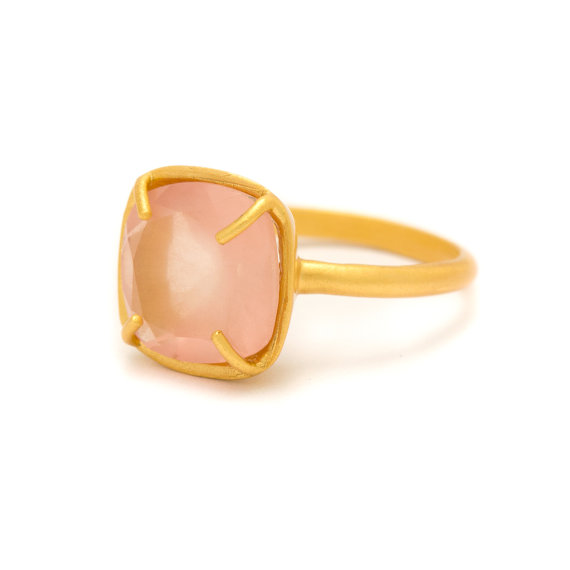 Rose Quartz in Rose Gold Gemstone Ring - Rose Gold Ring - Square Cushion Cut - Gemstone Ring