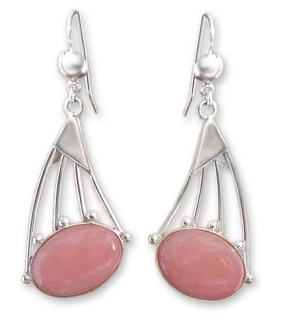 Rose quartz dangle earrings, 'Inca Comets'