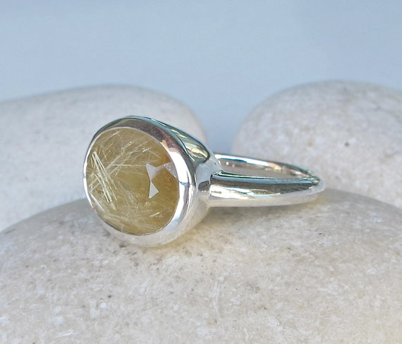 Rutilated Quartz Ring- Rutile Ring- Quartz Rings- Crystal Rings- Stone Rings- Statement Ring- Gemstone Ring- Silver Quartz Ring