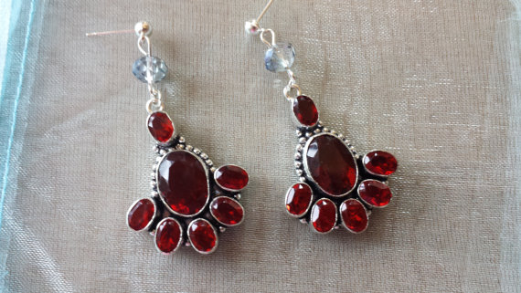 Saluki Earrings Garnet Gemstone Earrings Antique Earrings Crystal Dangle Earrings Majestic Silver Dangle Earrings
