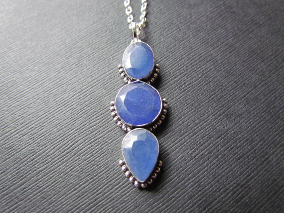 Sapphire Necklace - Blue Faceted Sapphire Pendant - Stunning Blue Gemstone Jewelry - Statement Necklce