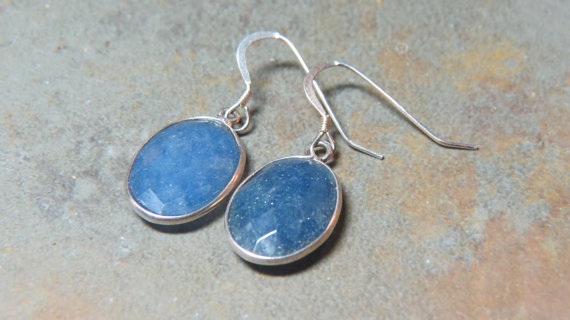 Sapphire and Sterling Silver Earrings - Blue Earrings - Gemstone Earrings - Sapphire Earrings