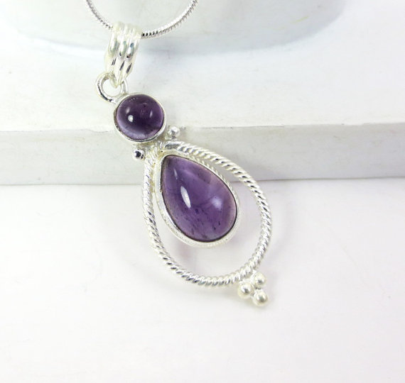 Silver Amethyst Pendant Necklace, Purple Amethyst Silver Pendant, Amethyst Jewelry, Artisan Pendant