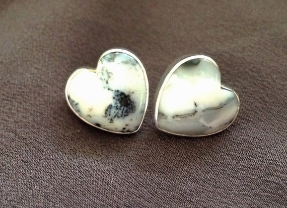 Silver Heart Earrings- Sterling Silver Heart Stud Earrings- Gemstone Earrings- Heart Earrings- Post Earrings- Heart Studs-