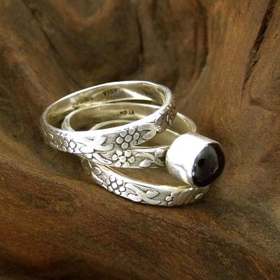 Silver Stacking Garnet Rings