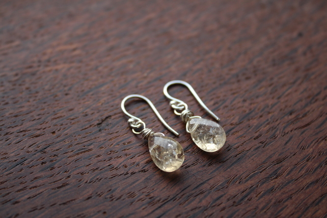 Silver Wire Wrapped Faceted Citrine Briolette Drop Earrings
