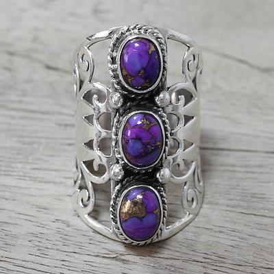 Silver and Purple Composite Turquoise Ring