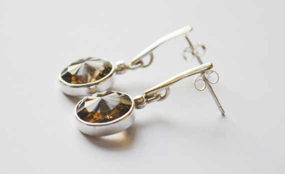 Smokey Earrings - Silver Earrings - Gemstone Earrings - Drop Earrings - Fine Jewelry - Bridal Earrings - Stud Drop Earrings - Silver Jewelry