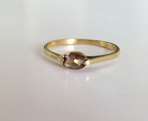 Smoky Quartz Ring - Tiny Oval Ring - Gold Ring - Quartz Jewelry - Gemstone Ring - Simple Ring