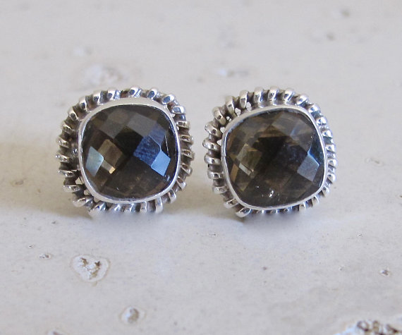 Smoky Quartz Studs- Silver Studs Earrings- Stone Post Earrings- Quartz Silver Studs- Gemstone Studs- Silver Stone Earrings- Top
