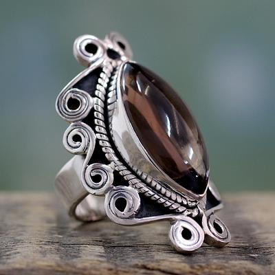 Smoky quartz cocktail ring, 'Elusive Love'