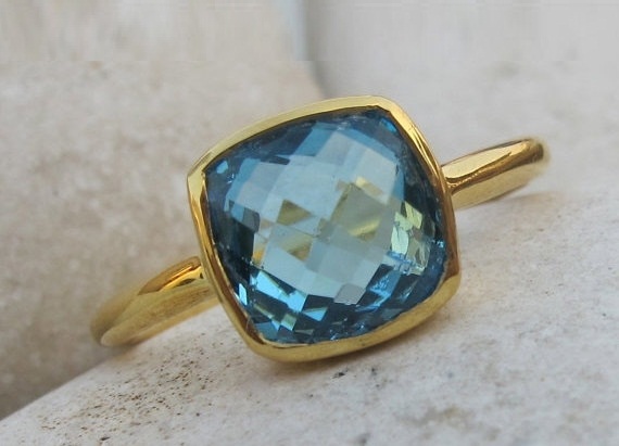 Square Blue Topaz Ring- Topaz Ring- Blue Topaz Ring- Blue Quartz Ring- Silver Ring- Stone Ring- Gemstone Ring- Blue Ring